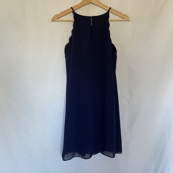 IN San Francisco Navy Blue Scalloped Sleeveless Dress S women's summer halter - Picture 7 of 8
